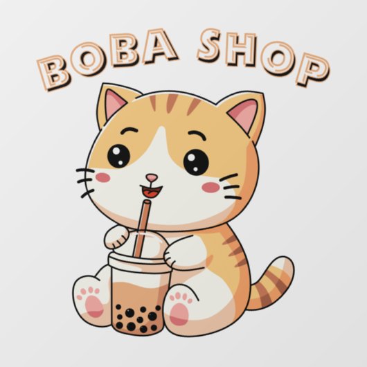 かわいい子猫がタピオカティーを飲んでいる ウィンドウサイン (シート)
