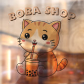 かわいい子猫がタピオカティーを飲んでいる ウィンドウサイン (シート2)