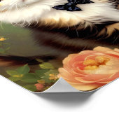 かわいい子猫が弓を着ている。ヴィンテージ油彩画。 ポスター (角)