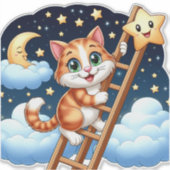 かわいい子猫が月に向かって梯子を登る シール (正面)