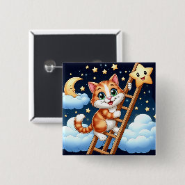 かわいい子猫が月に向かって梯子を登る 缶バッジ