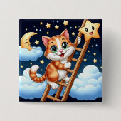 かわいい子猫が月に向かって梯子を登る 缶バッジ (正面)