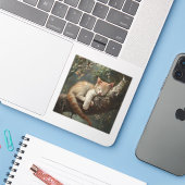 かわいい子猫が木に寝るヴィンテージ シール (ノートパソコンとiPhone)