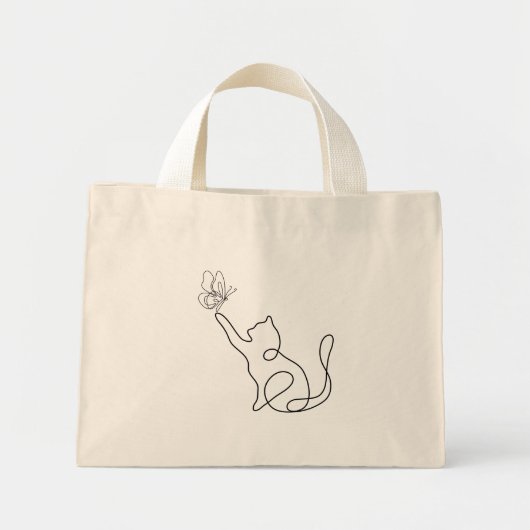 かわいい子猫が蝶と遊ぶ ミニトートバッグ (正面)