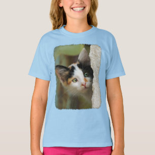 かわいい子猫が詮索好きな目写真 – ラグラン Tシャツ