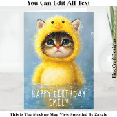 かわいい子猫が黄色のあひるのコスチュームを着て DL4R 名前 カード