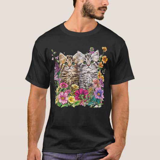 かわいい子猫たちのお花畑 Tシャツ (正面)