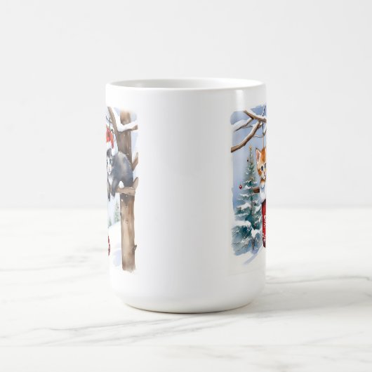 かわいい子猫たちクリスマスストッキングとサンタハット コーヒーマグカップ (中央)