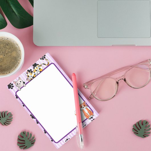 かわいい子猫たち爪付き紫色4" x 6" ポストイット