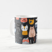 かわいい子猫とのシームレスな柄 コーヒーマグカップ (正面左)