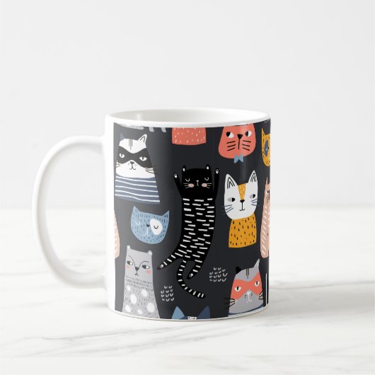かわいい子猫とのシームレスな柄 コーヒーマグカップ (左)