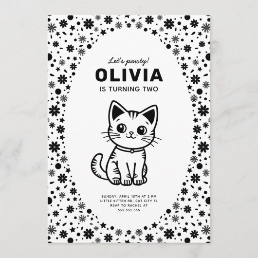 かわいい子猫との子供のすごい誕生日パーティー 招待状 (正面)