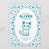 かわいい子猫との男の赤ちゃんすごい誕生会 招待状 (正面/裏面)