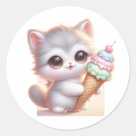 かわいい子猫とアイスクリームコーン ラウンドシール