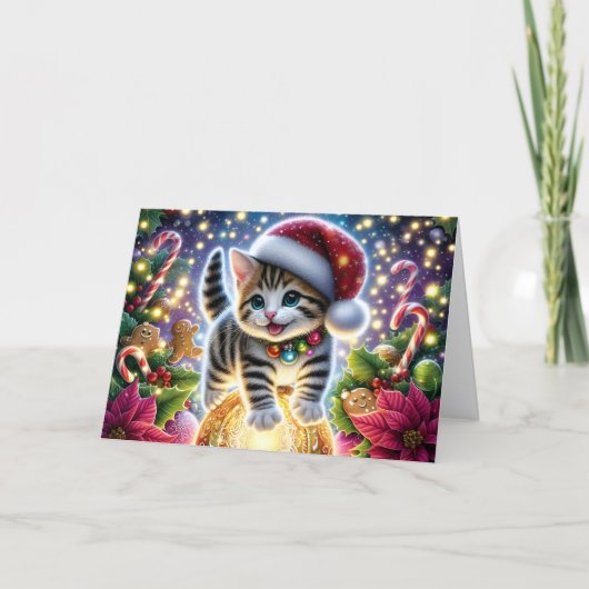 かわいい子猫とオーナメントのクリスマス シーズンカード (正面)