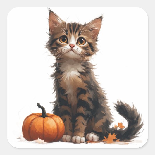 かわいい子猫とカボチャのハロウィン🎃 スクエアシール (正面)