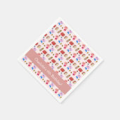 かわいい子猫とギフトパターンピンク子供の誕生日 スタンダードカクテルナプキン (角)