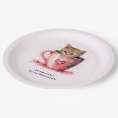 かわいい子猫とティーカップハート誕生日 ペーパープレート (アングル)