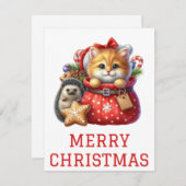かわいい子猫とハリネズミのクリスマスカード シーズンカード (正面/裏面)