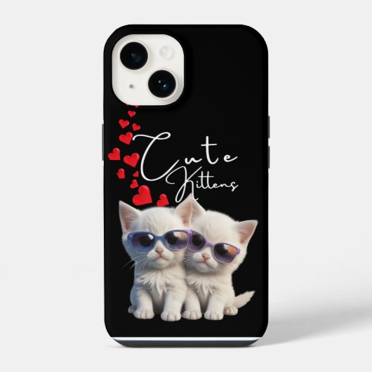 かわいい子猫とハートの流れ iPhoneケース (裏面)