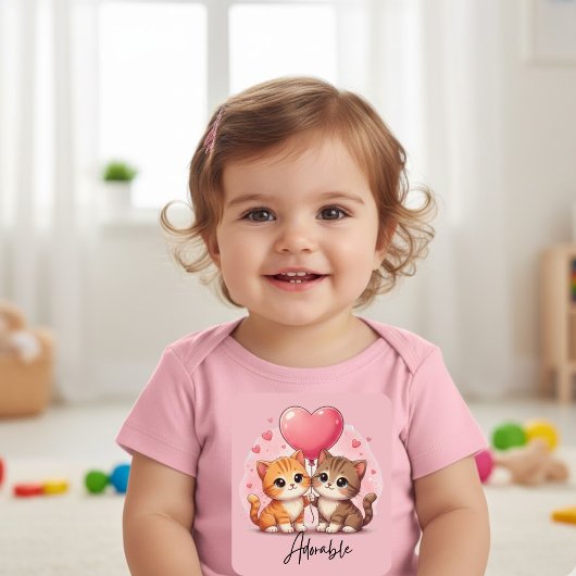 かわいい子猫とハートバルーン 愛猫家ギフト ベビーTシャツ