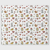 かわいい子猫とハートラッピング紙 ラッピングペーパー (フラット)
