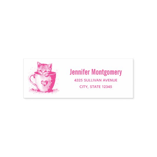 かわいい子猫とハート名&住所 セルフインキングスタンプ (デザイン)