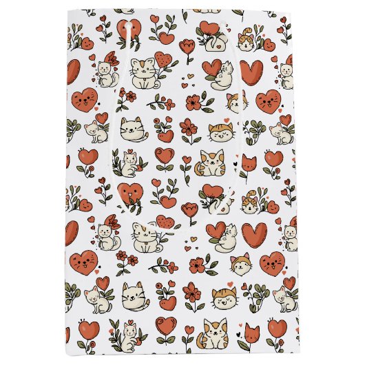 かわいい子猫とハート抱き枕：スイートサプライズ ミディアムペーパーバッグ (正面)