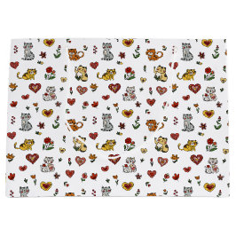 かわいい子猫とハート抱き枕 ラージペーパーバッグ