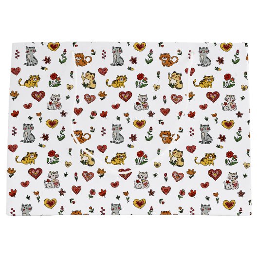 かわいい子猫とハート抱き枕 ラージペーパーバッグ (正面)