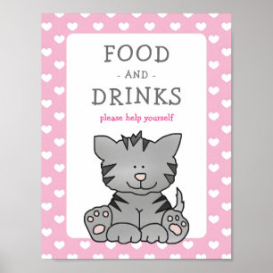 かわいい子猫とハート食べ物とドリンク赤ちゃんシャワー ポスター