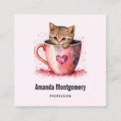 かわいい子猫とハート スクエア名刺 (正面)