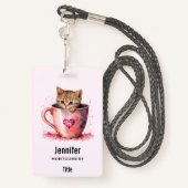 かわいい子猫とハート バッジ (裏面ランヤード)