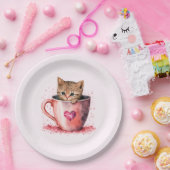 かわいい子猫とハート ペーパープレート (パーティー)