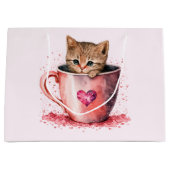 かわいい子猫とハート ラージペーパーバッグ (正面)