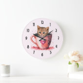 かわいい子猫とハート ラージ壁時計 (ホーム)
