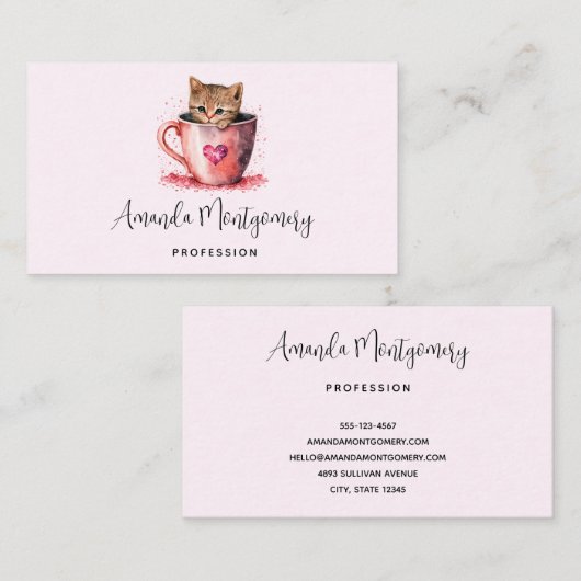 かわいい子猫とハート 名刺 (正面/裏面)
