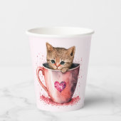 かわいい子猫とハート 紙コップ (正面)