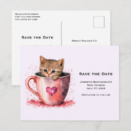 かわいい子猫とハートSAVE THE DATE インビテーションポストカード