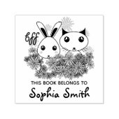 かわいい子猫とバニーガールズキッズ蔵書票 セルフインキングスタンプ (デザイン)