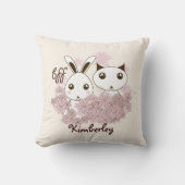 かわいい子猫とバニー動物の友達ガールズキッズ クッション (正面)