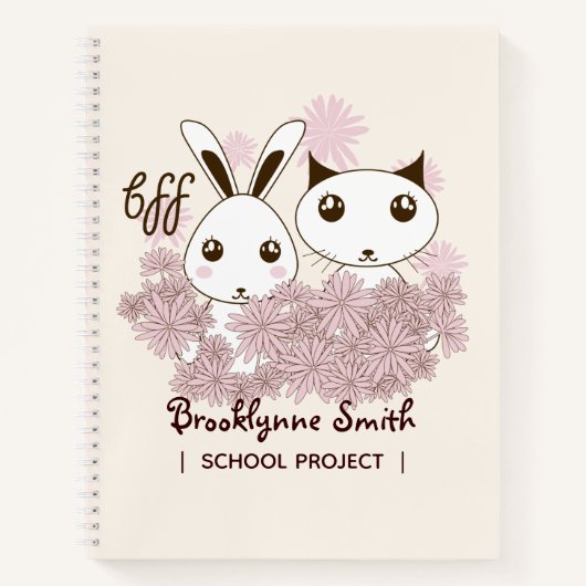 かわいい子猫とバニー動物の友達ガールズキッズ ノートブック (正面)