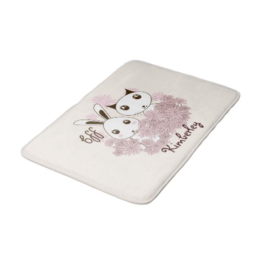 かわいい子猫とバニー動物の友達ガールズキッズ バスマット (アングル)
