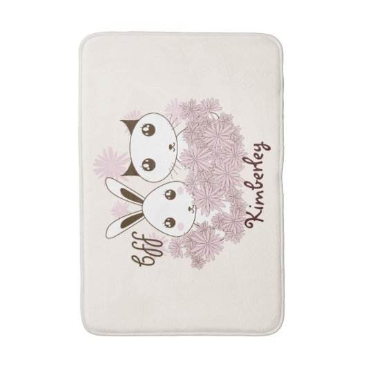 かわいい子猫とバニー動物の友達ガールズキッズ バスマット (正面縦)