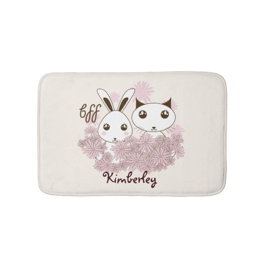 かわいい子猫とバニー動物の友達ガールズキッズ バスマット (正面)