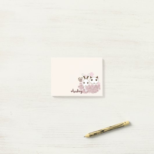 かわいい子猫とバニー動物の友達ガールズキッズ ポストイット (デスク上)
