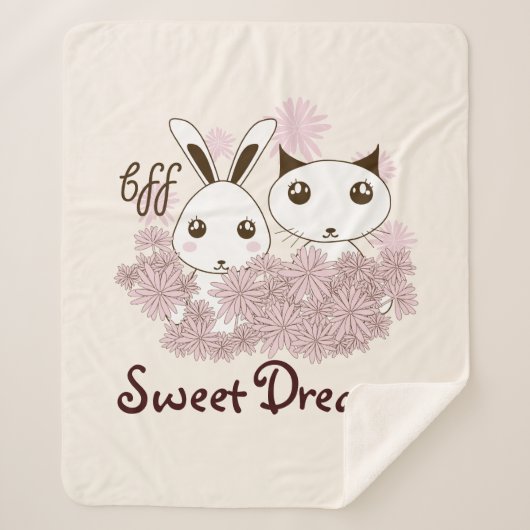 かわいい子猫とバニー最高のファン子供たち シェルパブランケット (正面)