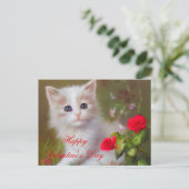 かわいい子猫とバラバレンタイン ポストカード (スタンド正面)