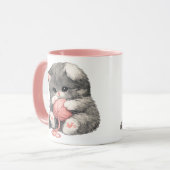 かわいい子猫とピンクの毛糸のマグカップ マグカップ (正面左)