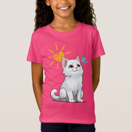 かわいい子猫とブルーバード Tシャツ (正面)